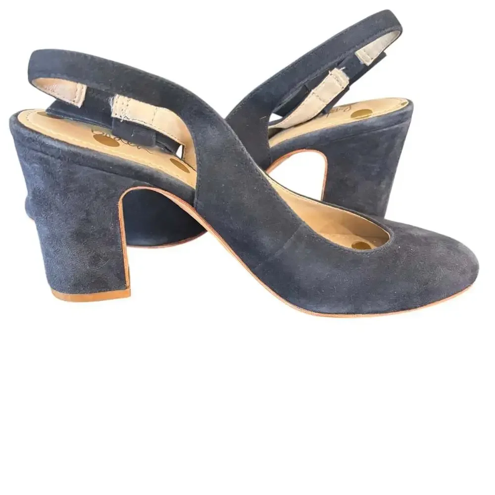 Boden Navy Blue Suede Block Heel Slingback Pump Bow Detail Real Leather EU 39